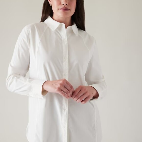 Athleta Relaxed Poplin Button Down Dusk Violet M - Picture 9 of 16